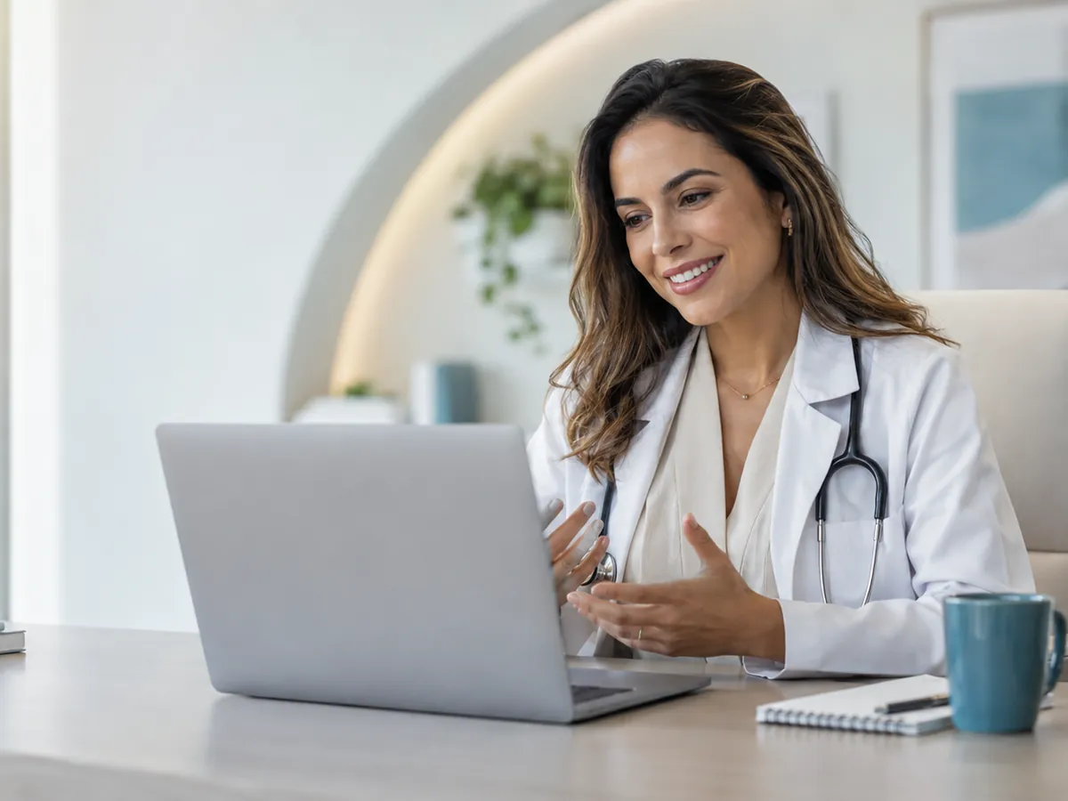Médica em teleconsulta com paciente